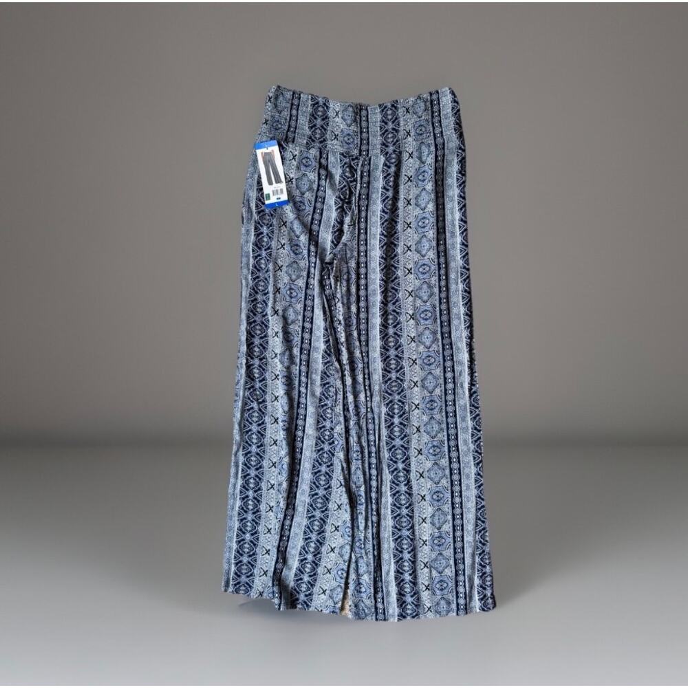 Three Dots Blue Boho Print Palazzo Pants Size Large NWT Wide Leg